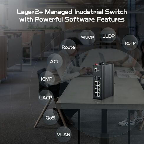 Binardat 10 Port Gigabit L2+ Managed Industrial DIN-Rail Switch, 8 Gigabit Ethernet Ports, 2 Gigabit SFP, Vlan|Route|Ring|ACL|Qos Web/Console Managed in Saudi Arabia
