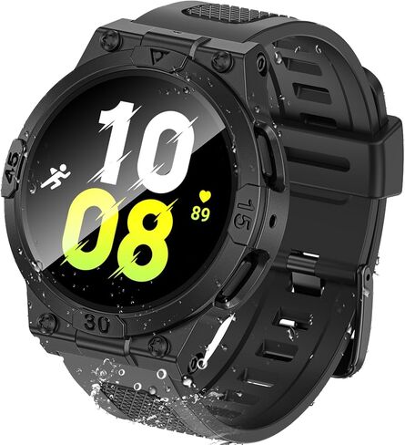 Goton 3 in 1 Waterproof Case and Band for Samsung Galaxy Watch FE(2024) 5 4 40mm, 360° Protective Hard PC with Tempered Glass Screen Protector for Galaxy Watch Cover Bumper Accessories, Matte Black in Kuwait