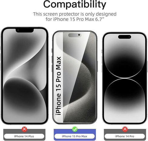 New'c 3 Pack Priven Screen Protector لـ iPhone 16،15 (6.1 بوصة) ، فيلم زجاجي مضاد للتجسس ، ومقاومًا فائقًا ودود مع أداة التثبيت السهلة in Kuwait