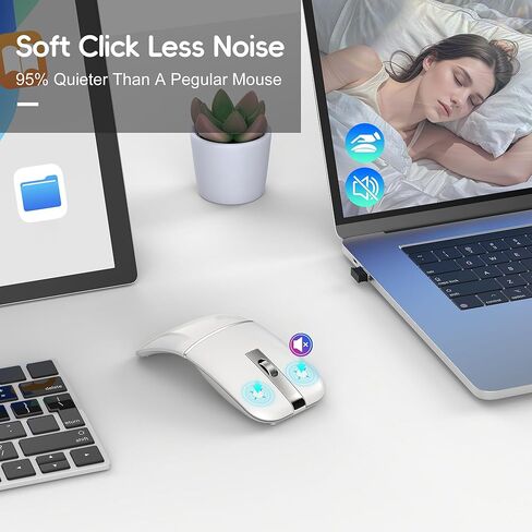 HXMJ-Foldlable Bluetooth Mouse ، فئران قوس 2.4 جرام محمولة لاسلكية ، متعددة الأجهزة (Bluetooth+2.4g) ، 360 درجة فئران مسطحة قابلة لإعادة الشحن لأجهزة الكمبيوتر المحمولة على سطح المكتب. in Kuwait