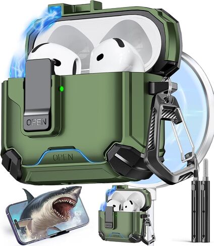 Inesore Compatible with AirPods 4th Case with Phone Stand & Cleaning Kit,Compatible with Magsafe,Magnetic Automatic Lock for Airpods 4 with Active Noise Cancellation Charging Cover (2024) in Kuwait