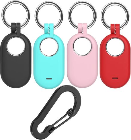 for Samsung Galaxy SmartTag2 Case Cover, 4 Pack Protective Silicone Case Cover and One Keychain for Galaxy Smart Tag 2 (2023) with Key Ring for Keys, Wallet, Pets (Black/White/Pink/Mint) in Kuwait