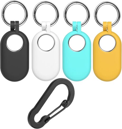 for Samsung Galaxy SmartTag2 Case Cover, 4 Pack Protective Silicone Case Cover and One Keychain for Galaxy Smart Tag 2 (2023) with Key Ring for Keys, Wallet, Pets (Black/White/Pink/Mint) in Kuwait