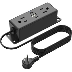 CCCEI Wall Mount Strip مع منافذ USB ، أسفل قطاع الطاقة القابل للتركيب المكتبي مع منافذ ، منفذ سلك امتداد مسطح 6 أقدام ، منافذ USB-C 20W.