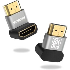 Vcelink HDMI Right Angle Adapter 8K@60Hz ، 90 درجة محول HDMI ذكر إلى أنثى ، محول الكابل HDMI 2.1 مع 4K@120Hz ، HDR ، EARC لـ HDTV Switch المحمول PS4 PS5 Xbox ، 2-pack