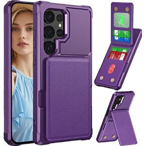 CCSMALL Wallet Case for Samsung Galaxy S25 Ultra مع حامل البطاقة للنساء ، ومحفظة جلدية فاخرة ، و TPU Pumper Phone Case for Samsung S25 Ultra ZM Purple