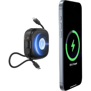 Charmast Magnetic Portable Charger ، 10000mah 3 في 1 بنك الطاقة اللاسلكي مع كابل USB C المدمج ، 20W PD شحن بطارية LED حزمة LED FARIN