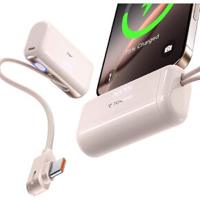 Torras Mini Portable Charger 5000mAh Bank Compact Power ، موصل USB-C مدمج قابلة للطي ، 22.5W حزمة بطارية فائقة السر