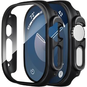 Smiling 2 حزمة علبة مدمجة في واقي الشاشة الزجاجية المقسى متوافق مع Apple Watch Ultra 2 /Ultra 49mm ، حجة الكمبيوتر الصلب بشكل عام الغلاف الواقي- أسود