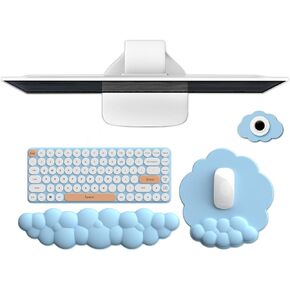 B -SS Cloud Keyboard Rest and Mouse Pad Set - دعم معصم رغوة الذاكرة المريح للكمبيوتر والألعاب والمكتب والكمبيوتر المحمول - وسادة راحة النخيل اللطيفة مع كوستر لتخفيف الألم (الوردي) in Kuwait