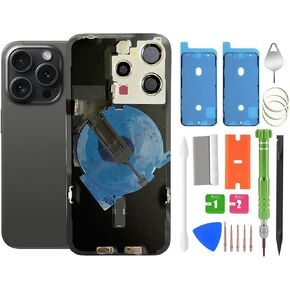 15 Pro Back Glass Replace مع كابل Flex الشحن اللاسلكي ، إطار الكاميرا جميع الأجزاء لـ iPhone 15 Pro (6.1 بوصة) بديل للزجاج الخلفي مع مجموعة وشريط مقاوم للماء (التيتانيوم الأزرق)