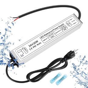 LED DRIVER 300W 24V إمدادات الطاقة ، محول الجهد IP67 مقاوم للماء ، AC 110-260V إلى DC 24V 12.5A محول مع كابل 3-PRONG 3.3 قدم لمصابيح LED خارجية DC 24V ، الصناعي ، الكمبيوتر