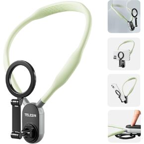 Telesin ° Magnetic Neck Mount للهواتف ، حامل الهاتف الخليوي معلق على الرقبة POV/VLOG Selfie Hand Hand Necklace Phone Recording for iPhone 16 15 14 12 Seires Android هواتف (أخضر)