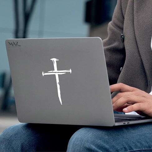 Cross of Nails Decal Sticker | Cars Trucks Vans SUVs Windows Walls Cups Laptops | White| Cross of Nail White) MAZ-427 in Saudi Arabia