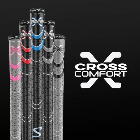 قبضة نادي الجولف SuperStroke Cross Comfort، رمادي/وردي (حجم صغير)، عبوة من 13 قطعة من البولي يوريثين الناعم واللزج الذي يعزز الجر على شكل X وغير قابل للانزلاق، يتأرجح بشكل أسرع ويربع وجه النادي بشكل طبيعي أكثر in Kuwait