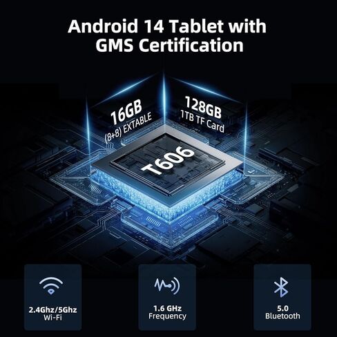 HUIHUANG Tablet 10 inch Android 14 Tablets, 16GB RAM 128GB ROM, 1TB Expand, Octa-Core, 5G/2.4G WiFi, Large Capacity Battery, 5MP + 8MP Dual Camera, Bluetooth 5.0, GPS, Drop Proof Case - Blue in Kuwait