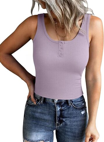 Bloggerlove Womens Summer Crop Y2K Sexy Sleeveless Going Out Button Front Ribbed Knit Tank Basic Shirts Top in Saudi Arabia