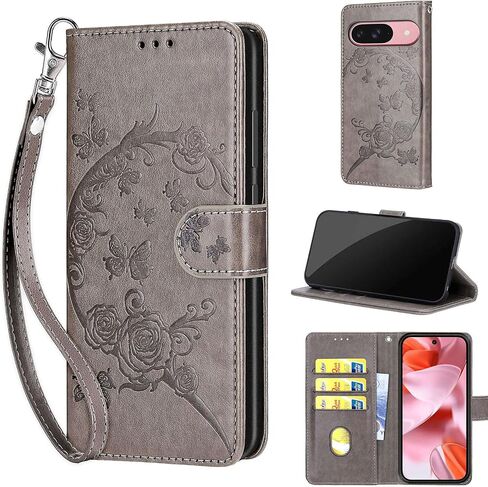 Designed for Google Pixel 9/9 Pro Case Wallet,Women Flip Folio Cover with Embossed PU Leather Stand Credit Card Holders Slots Wrist Strap Phone Case for Google Pixel 9 Pro (Rose Gold) in Kuwait