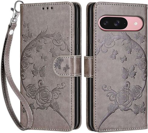 Designed for Google Pixel 9/9 Pro Case Wallet,Women Flip Folio Cover with Embossed PU Leather Stand Credit Card Holders Slots Wrist Strap Phone Case for Google Pixel 9 Pro (Rose Gold) in Kuwait