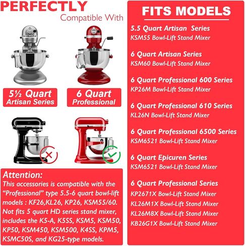 إكسسوارات الفولاذ المقاوم للصدأ لـ Kitchenaid 4.5-5 QT Mead Stand Mixer ، وتشمل 6 أسلاك خفقة ، خافق مسطح ، خطاف العجين للمطبخ ، آمن غسالة الصحون ، وملاءمة لـ KSM45 ، KSM150 in Kuwait