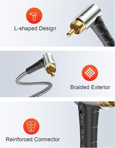 90-Degree Subwoofer Cable 15FT,Premium Audio RCA to RCA Cable, (Gold-Plated Connectors, Aluminum Alloy Shell, Braided Jacket) Ideal for Tight Spaces, Home Theater, Sound Systems in Kuwait