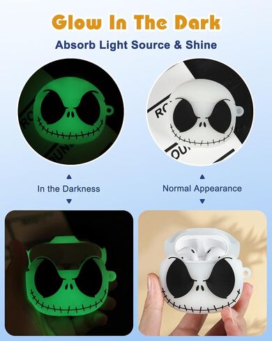 Boaretiu for Airpods 4 Case - 3D Glow in The Dark Cute Funny Smiley Skull Character Anime Scary Horror Cool Cover Design with Carabiner Keychain for Women Girls Girly Boy for Airpod 4 Case, Skeleton in Kuwait