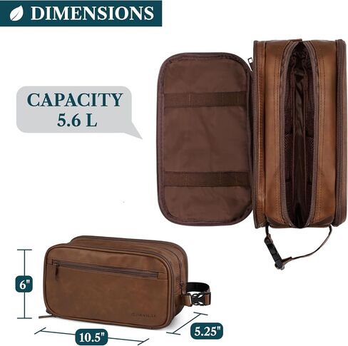 PAVILIA Toiletry Bag for Men, Travel Toiletries Bag | Water-resistant Dopp Kit, PU Leather Shaving Pouch Organizer for Accessories, Cosmetic, Hygiene, Grooming Essentials (Dark Brown) in Saudi Arabia