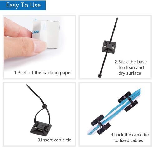 10GTEK يتصاعد ربطة عنق كابل لاصقة - 3 أمتار من حاملي قاعدة التعادل المضغوطة للمادة اللاصقة للمنزل ، إدارة الأسلاك الكبلية (19.5 مم × 19.5 مم ، أبيض ، 100 صدى) in Kuwait