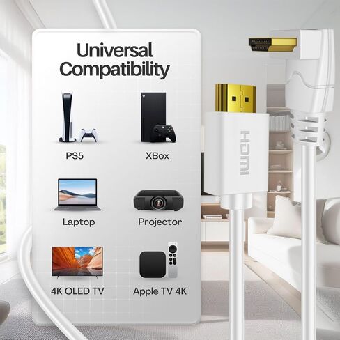 TNP 4K HDMI كابل الزاوية اليمنى 270 درجة (3 قدم) - أبيض عالية السرعة 18GBPS HDMI سلك 4K 60Hz HDR 2K 2160P 1080P 1440P 3D ARC/EARC Ethernet لألعاب الفيديو Xbox One X PS 4 Pro in Kuwait