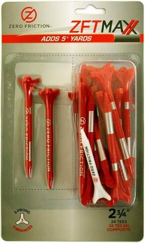 Zero Friction Unisex MAXX 3-Prong 2-3/4 Golf Tees, Red/Silver (24 Tees/Pack) Red in Kuwait