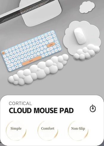 B -SS Cloud Keyboard Rest and Mouse Pad Set - دعم معصم رغوة الذاكرة المريح للكمبيوتر والألعاب والمكتب والكمبيوتر المحمول - وسادة راحة النخيل اللطيفة مع كوستر لتخفيف الألم (الوردي) in Kuwait