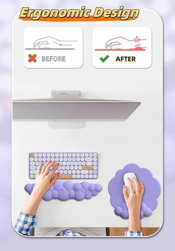 B -SS Cloud Keyboard Rest and Mouse Pad Set - دعم معصم رغوة الذاكرة المريح للكمبيوتر والألعاب والمكتب والكمبيوتر المحمول - وسادة راحة النخيل اللطيفة مع كوستر لتخفيف الألم (الوردي) in Kuwait