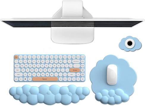 B -SS Cloud Keyboard Rest and Mouse Pad Set - دعم معصم رغوة الذاكرة المريح للكمبيوتر والألعاب والمكتب والكمبيوتر المحمول - وسادة راحة النخيل اللطيفة مع كوستر لتخفيف الألم (الوردي) in Kuwait