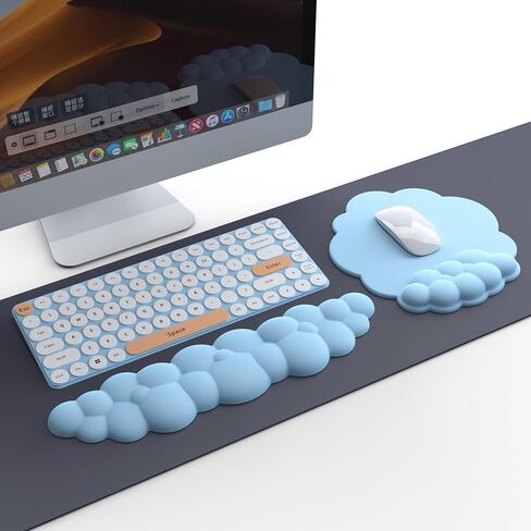 B -SS Cloud Keyboard Rest and Mouse Pad Set - دعم معصم رغوة الذاكرة المريح للكمبيوتر والألعاب والمكتب والكمبيوتر المحمول - وسادة راحة النخيل اللطيفة مع كوستر لتخفيف الألم (الوردي) in Kuwait