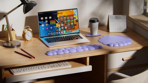 B -SS Cloud Keyboard Rest and Mouse Pad Set - دعم معصم رغوة الذاكرة المريح للكمبيوتر والألعاب والمكتب والكمبيوتر المحمول - وسادة راحة النخيل اللطيفة مع كوستر لتخفيف الألم (الوردي) in Kuwait