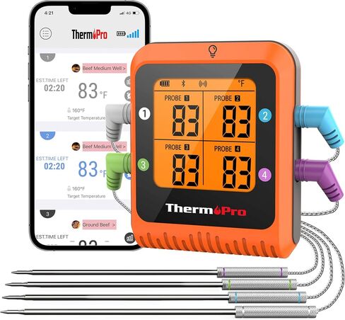 مقياس حرارة اللحم اللاسلكي 650 قدمًا لشواء المدخن ، مقياس الحرارة الرقمي اللاسلكي مع 2 تحقيقات ، مقياس حرارة لحوم البلوتوث قابلة لإعادة شحنها ، هدايا يوم حرارة مقياس الحرارة المدخن له in Kuwait
