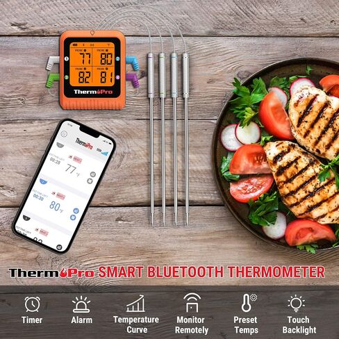 مقياس حرارة اللحم اللاسلكي 650 قدمًا لشواء المدخن ، مقياس الحرارة الرقمي اللاسلكي مع 2 تحقيقات ، مقياس حرارة لحوم البلوتوث قابلة لإعادة شحنها ، هدايا يوم حرارة مقياس الحرارة المدخن له in Kuwait