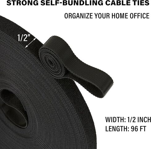 144 ft x 1/2 inch Hook and Loop Roll, Reusable Fastening Cable Ties, Multi-Purpose Cable Management Wire Ties Cable Straps for Organizing Home, Office and Data Centers in Saudi Arabia