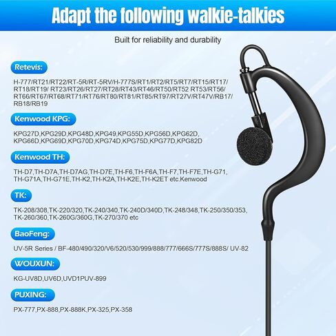 Walkie Talkies Earpiece with Mic,Earpiece for Motorola Radios CP200D CP100D R2 CP200 CP185 BPR40 BPR40D CLS1410 CLS1110 DTR700 RDU4100 RDU4160D RMU2040 RMU2080D G Earhook Headset 5Pack in Kuwait