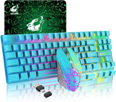 LexonElec Wireless RGB Backlit Gaming Keyboard Mouse Combo,Rechargeable 3800mAh Battery, 87-Key Mechanical Feel Keyboard, Quiet Mouse and Mouse Pad for Gamers and Office Typists(White) in Kuwait