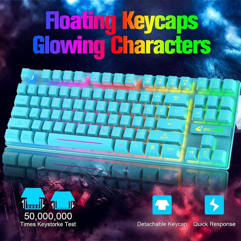 LexonElec Wireless RGB Backlit Gaming Keyboard Mouse Combo,Rechargeable 3800mAh Battery, 87-Key Mechanical Feel Keyboard, Quiet Mouse and Mouse Pad for Gamers and Office Typists(White) in Kuwait