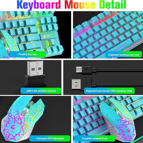 LexonElec Wireless RGB Backlit Gaming Keyboard Mouse Combo,Rechargeable 3800mAh Battery, 87-Key Mechanical Feel Keyboard, Quiet Mouse and Mouse Pad for Gamers and Office Typists(White) in Kuwait