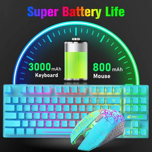 LexonElec Wireless RGB Backlit Gaming Keyboard Mouse Combo,Rechargeable 3800mAh Battery, 87-Key Mechanical Feel Keyboard, Quiet Mouse and Mouse Pad for Gamers and Office Typists(White) in Kuwait