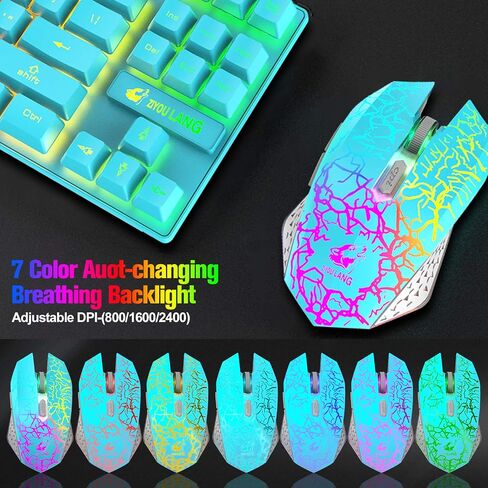 LexonElec Wireless RGB Backlit Gaming Keyboard Mouse Combo,Rechargeable 3800mAh Battery, 87-Key Mechanical Feel Keyboard, Quiet Mouse and Mouse Pad for Gamers and Office Typists(White) in Kuwait