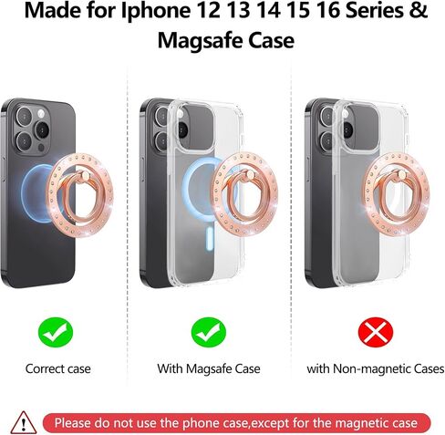 Omio Magnetic Phone Ring Holder Compatible with MagSafe, Bling Magnetic Phone Grip Stand with Sparkling Diamond Removable Mag Safe Accessories Phone Grip Ring for iPhone Pro Max 16/15/14/13/12, Silver in Kuwait