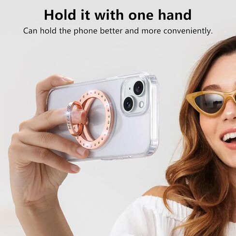 Omio Magnetic Phone Ring Holder Compatible with MagSafe, Bling Magnetic Phone Grip Stand with Sparkling Diamond Removable Mag Safe Accessories Phone Grip Ring for iPhone Pro Max 16/15/14/13/12, Silver in Kuwait