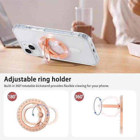 Omio Magnetic Phone Ring Holder Compatible with MagSafe, Bling Magnetic Phone Grip Stand with Sparkling Diamond Removable Mag Safe Accessories Phone Grip Ring for iPhone Pro Max 16/15/14/13/12, Silver in Kuwait