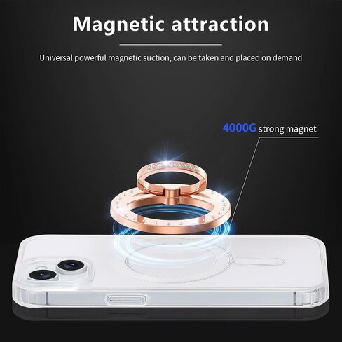 Omio Magnetic Phone Ring Holder Compatible with MagSafe, Bling Magnetic Phone Grip Stand with Sparkling Diamond Removable Mag Safe Accessories Phone Grip Ring for iPhone Pro Max 16/15/14/13/12, Silver in Kuwait