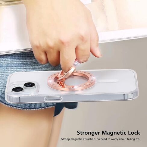 Omio Magnetic Phone Ring Holder Compatible with MagSafe, Bling Magnetic Phone Grip Stand with Sparkling Diamond Removable Mag Safe Accessories Phone Grip Ring for iPhone Pro Max 16/15/14/13/12, Silver in Kuwait