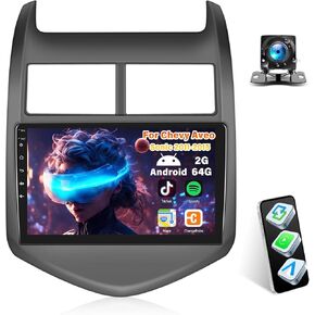 [4+64g] 8 Corer Android 13 Car Radio for Chevy Aveo Sonic 2011-2015 مع Carplay و Andriod Auto ، 9 '' 'Stereo مع BT ، FM/RDS ، EQ ، GPS ، WiFi ، DSP ، 59UI ، 1280 * 720PP ، SWC+AHD كاميرا النسخ الاحتياطي